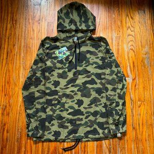 BAPE Green Camo Hoodie Raincoat Windbreaker Jacket Large Authentic